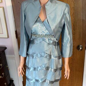 Fabulous blue satin dress with satin bolero jacket - Jessica Howard